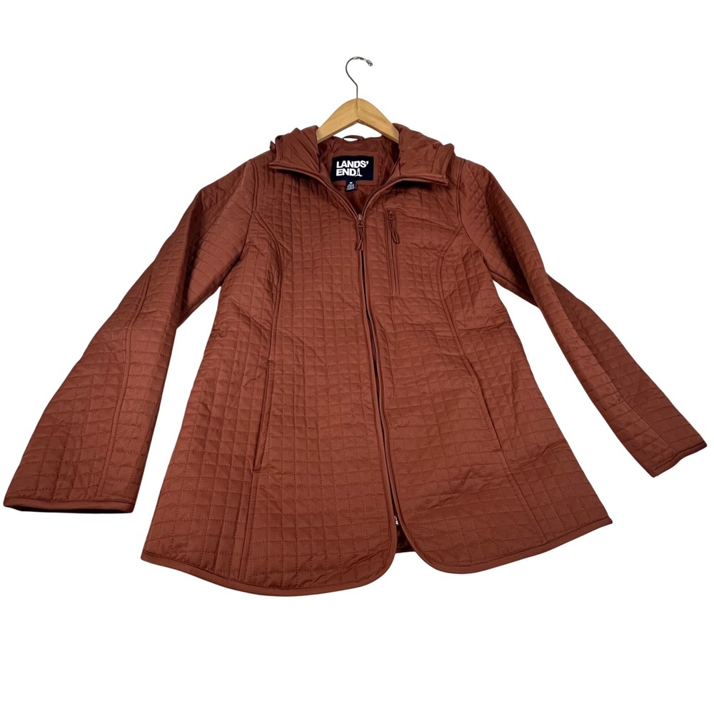 Lands End Womens Quilted Barn Jacket Rust Orange Full Zip Size M RN168874